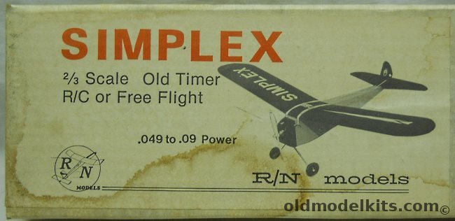 RN Models Simplex 1/2 Scale Old Timer RC or Free Flight - 37 Inch Wingspan, GF111 plastic model kit
